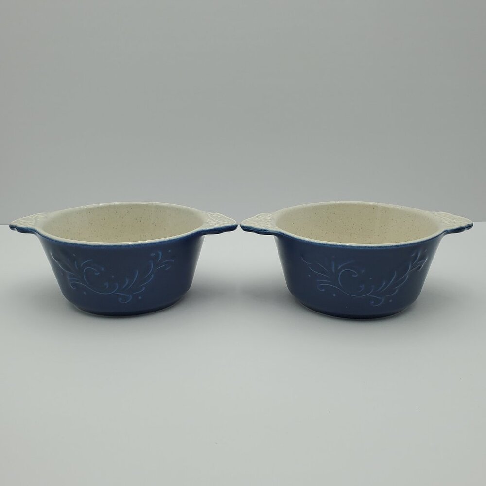 Pfaltzgraff Weir In Your Kitchen Chicory Lugged Soup Bowls Blue Handled Ramekins